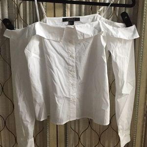 White Off the Shoulder Button Down